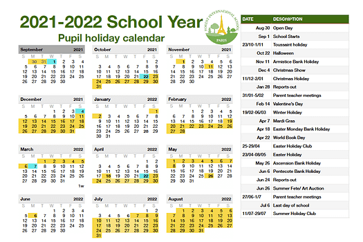 FISP 2021-2022 school calendar