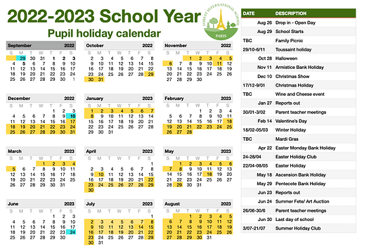 FISP School Calendar 2022-2023